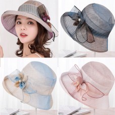 Mujer Gradient Flower Sun Hat AntiUV Cloth Wide Brim Mesh Beach Hat 5 Colors  eb-91882652